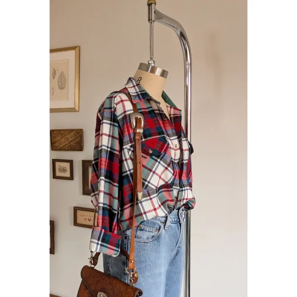 Vintage Flannel Plaid Cotton Unisex Button Down Shirt - Picture 11 of 16